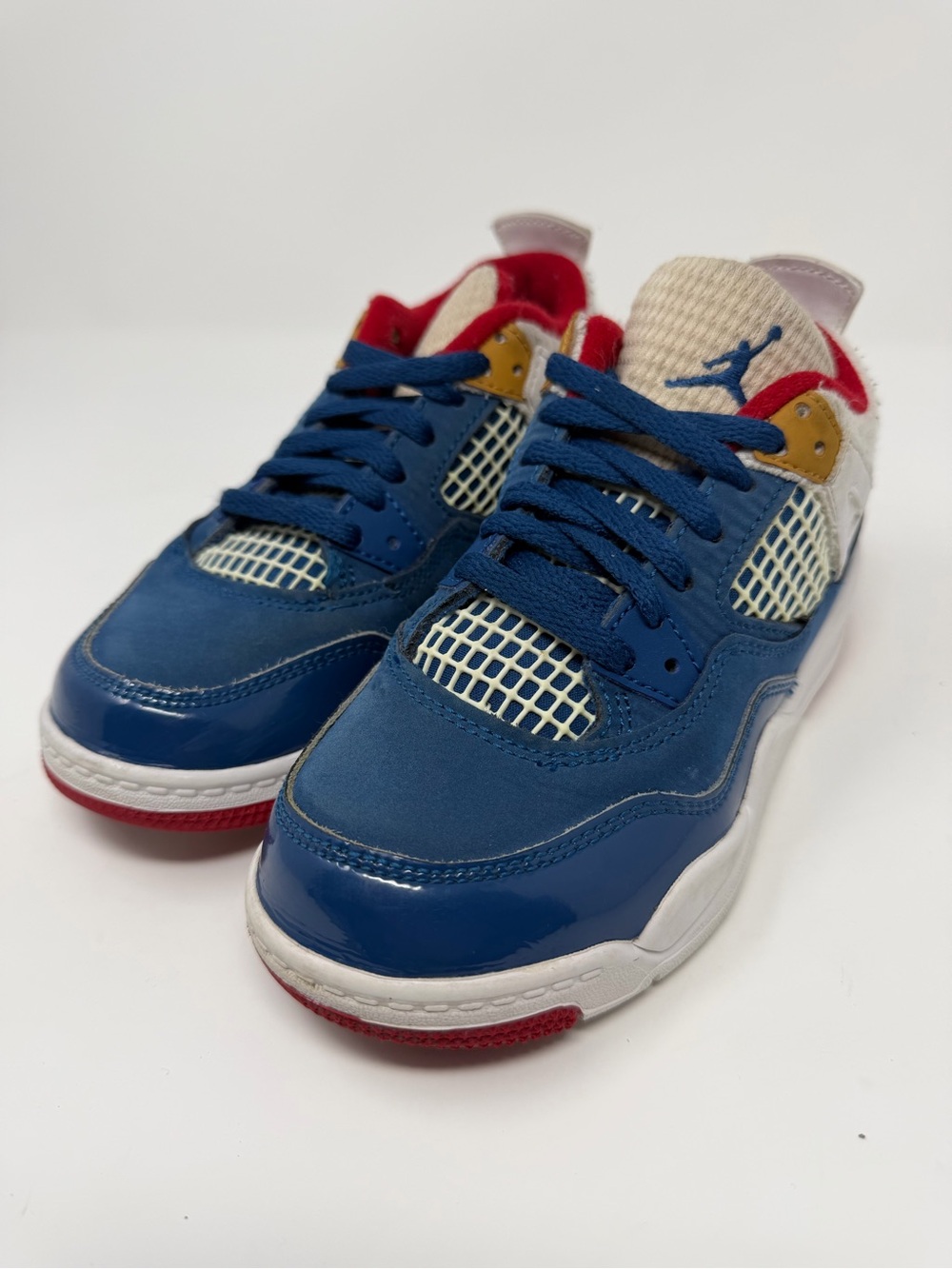 Jordan 4 Kids Blue, Red & White Athletic Sneakers Sz. 12c